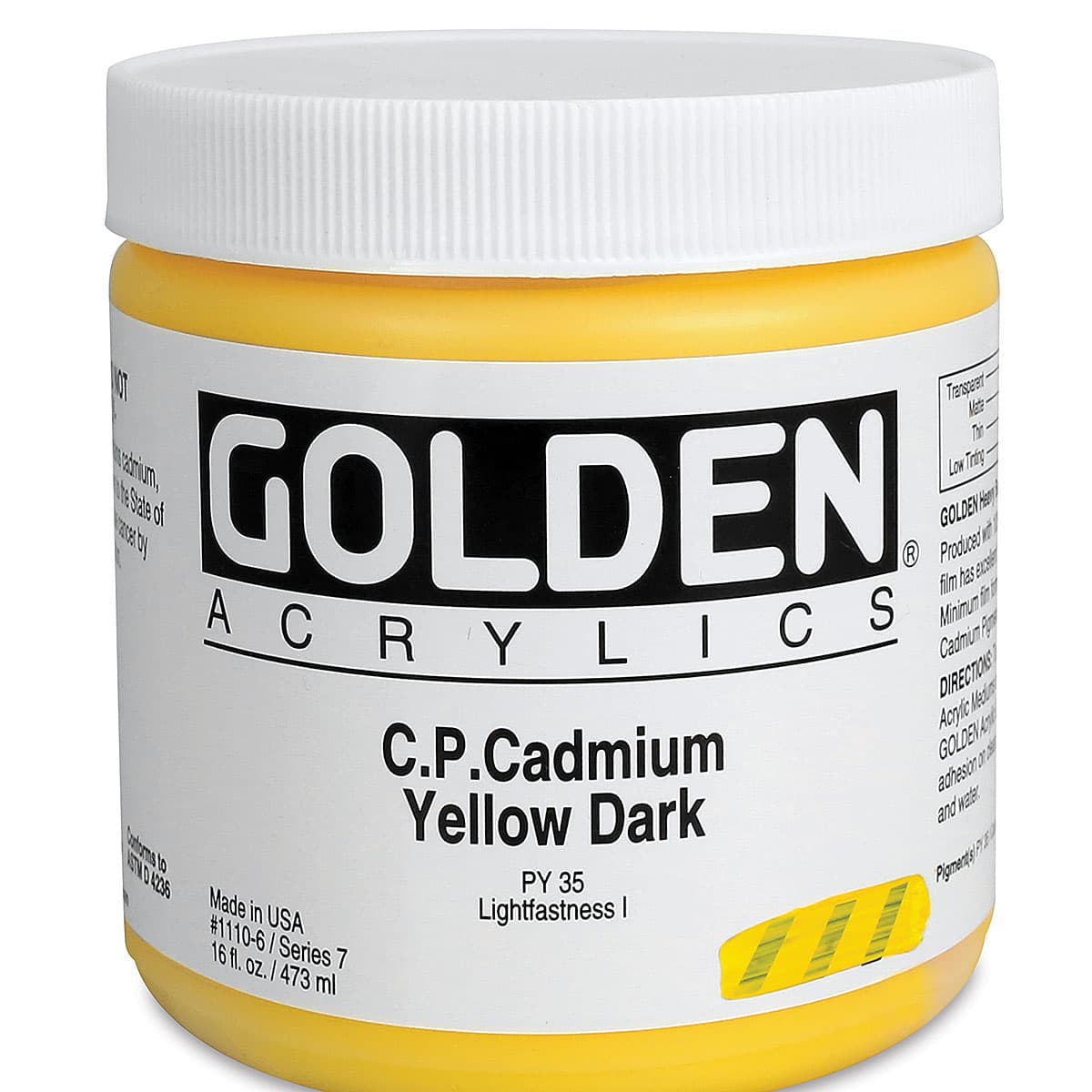 Golden Heavy Body Artist Acrylics - Cadmium Yellow Dark, 16 oz Jar