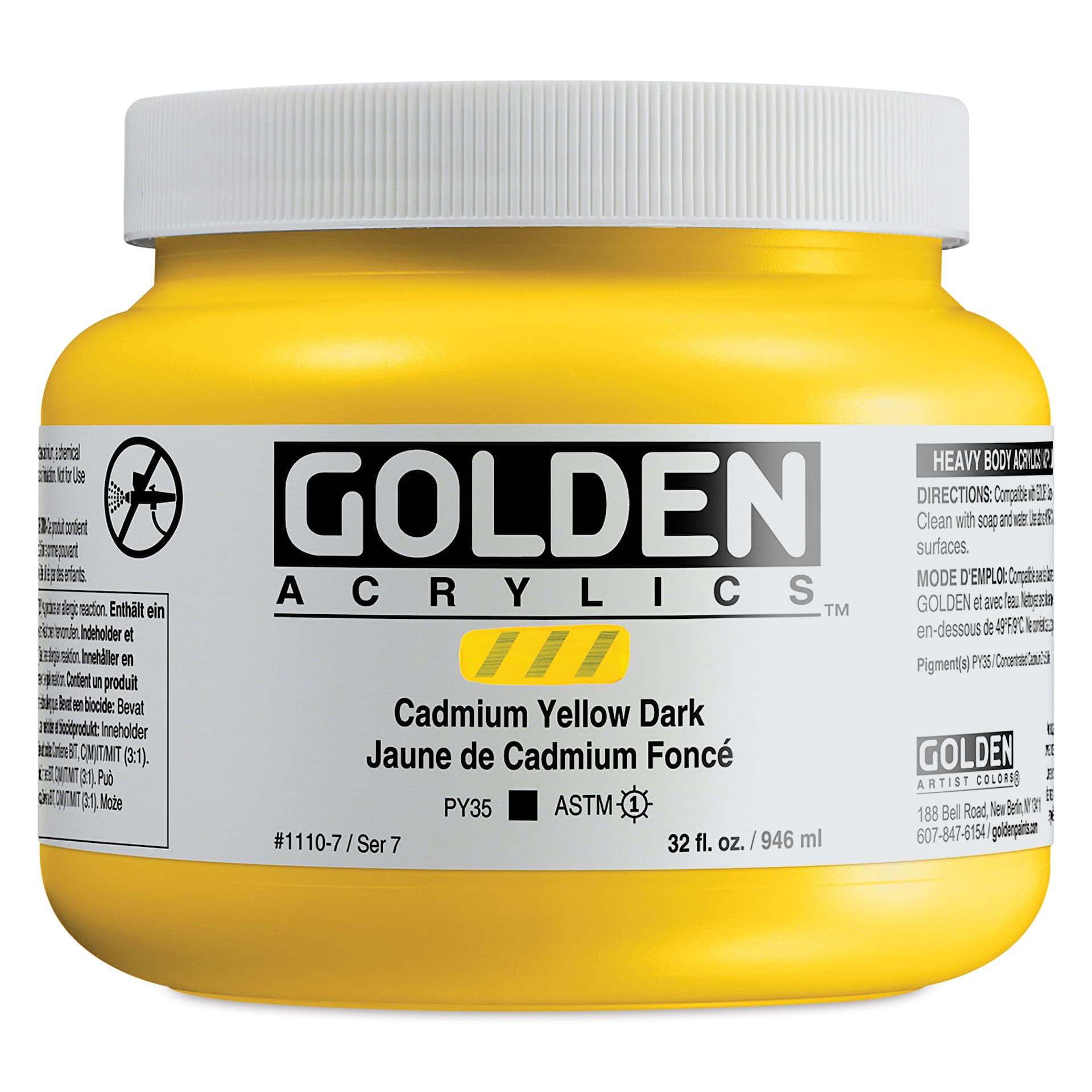 Golden Heavy Body Artist Acrylics - Cadmium Yellow Dark, 32 oz Jar