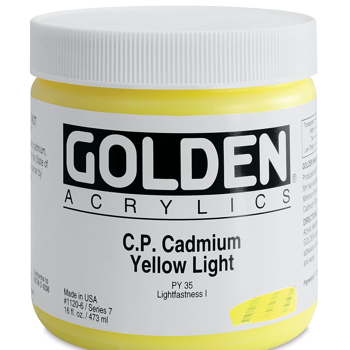 Golden Heavy Body Artist Acrylics - Cadmium Yellow Light, 16 oz Jar