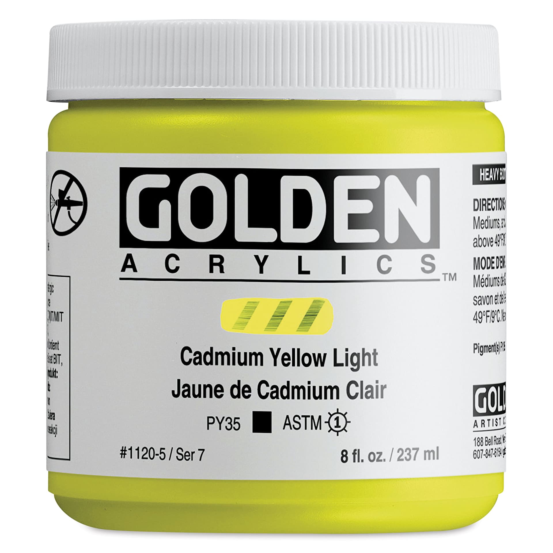 Golden Heavy Body Artist Acrylics - Cadmium Yellow Light, 8 oz Jar