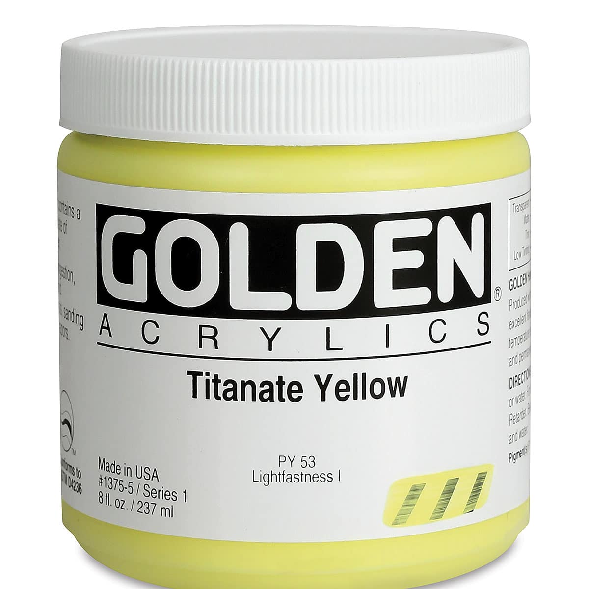 Golden Heavy Body Artist Acrylics - Titanate Yellow, 8 oz Jar