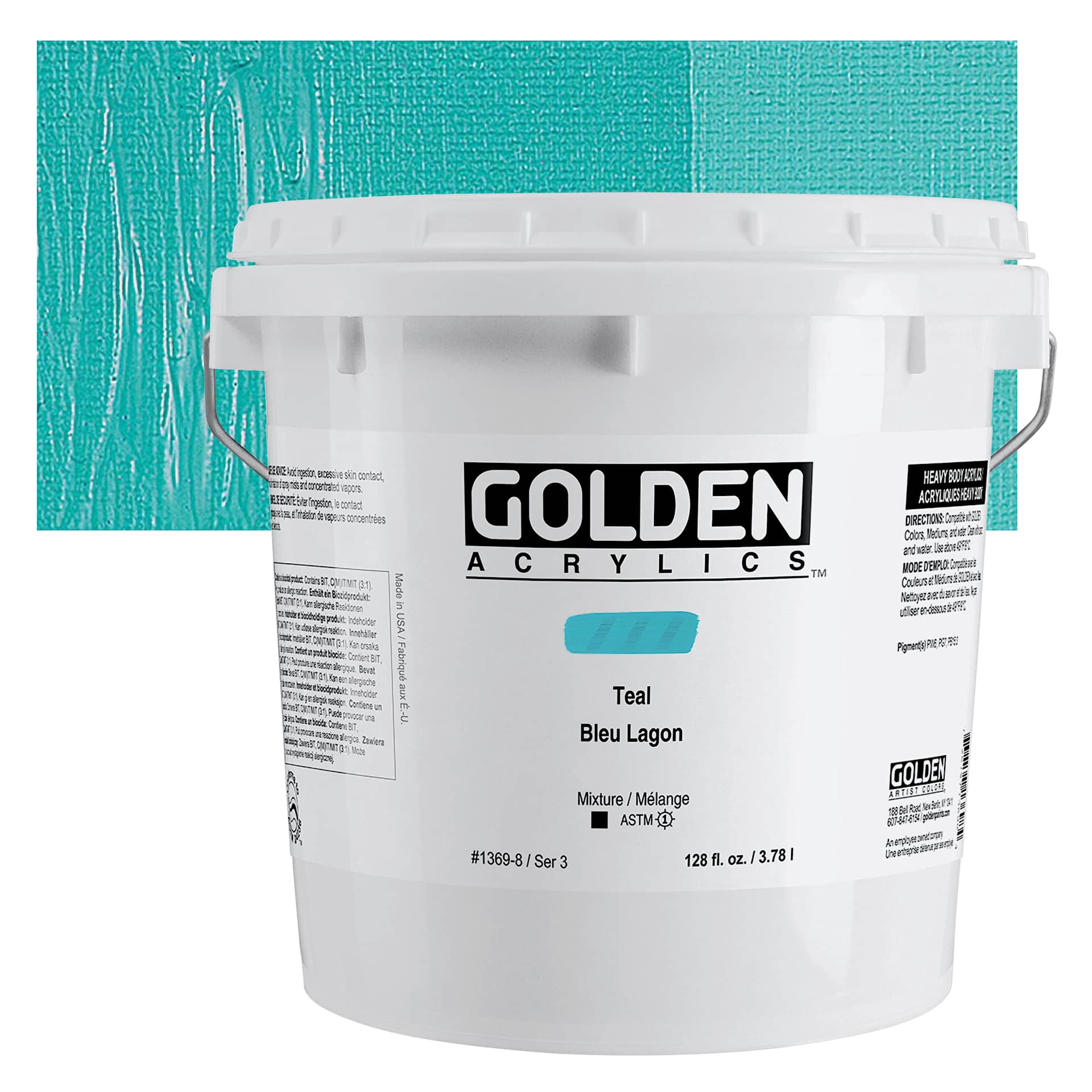 Golden Heavy Body Acrylic Paint - Teal, 128 oz Bucket and Swatch