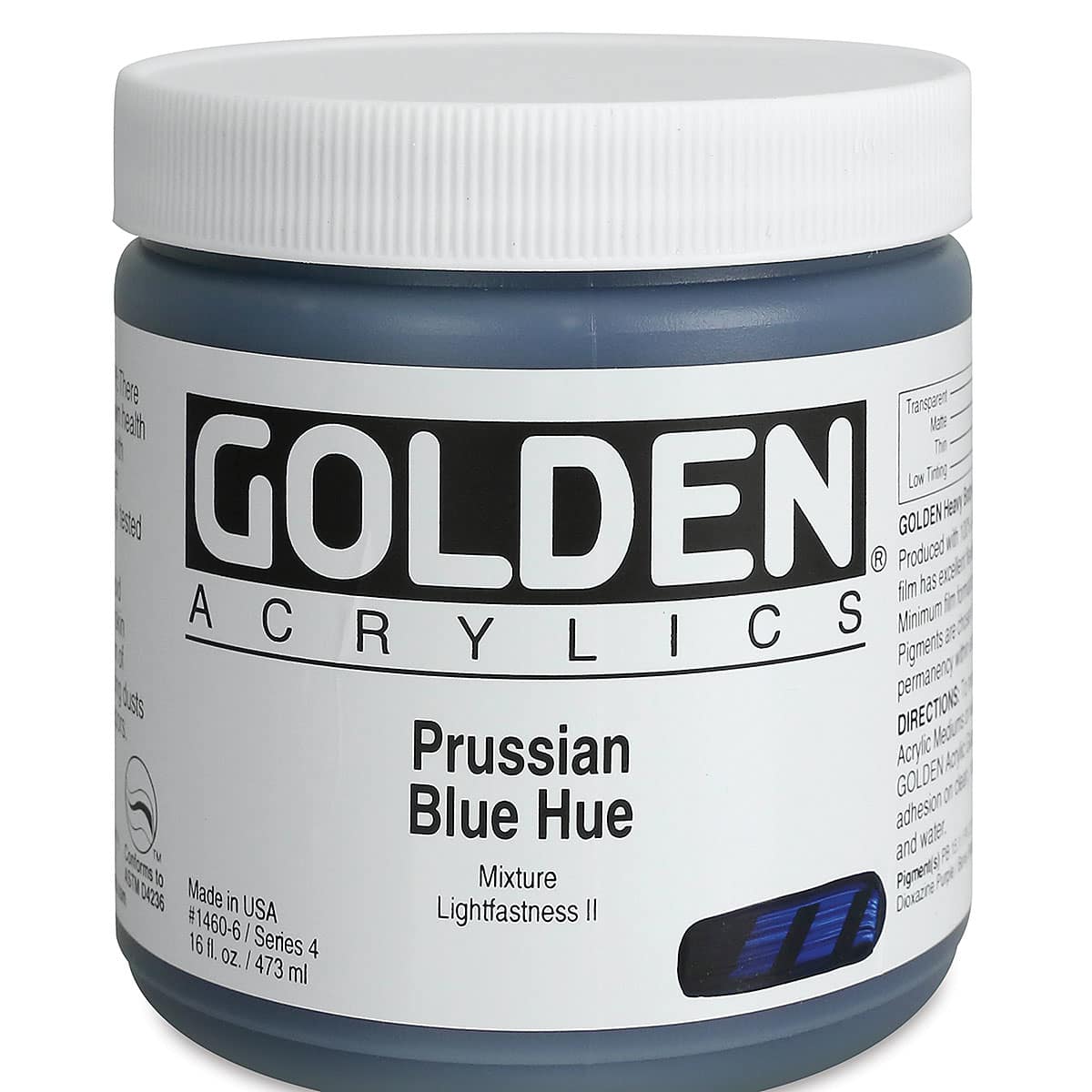 Golden Heavy Body Artist Acrylics - Prussian Blue Hue, 16 oz jar