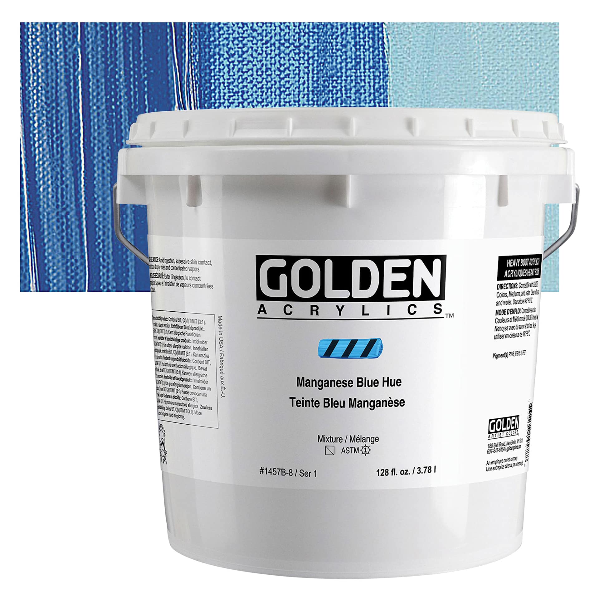 Golden Heavy Body Acrylic Paint - Manganese Blue Hue, 128 oz Jar and swatch
