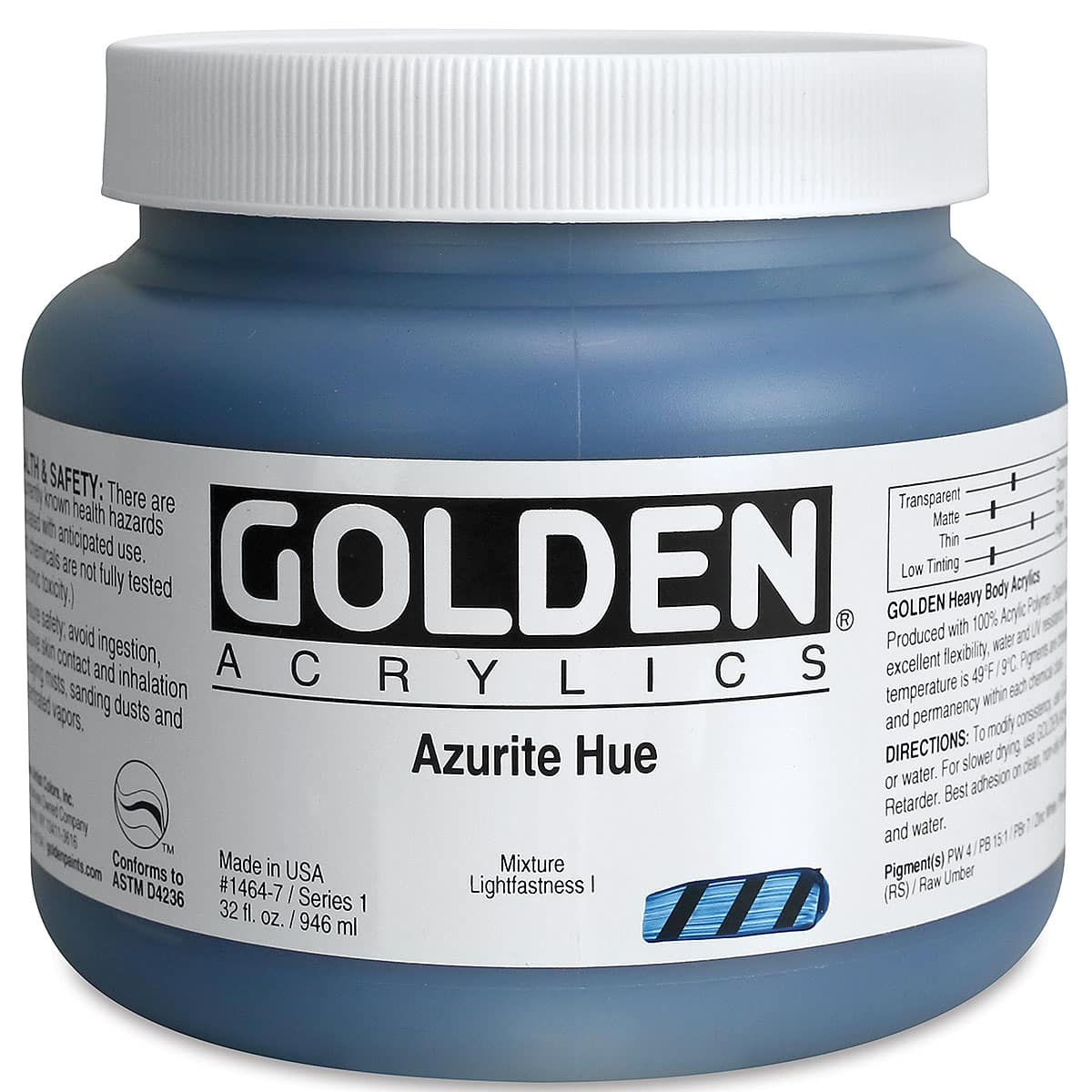 Golden Heavy Body Artist Acrylics - Azurite Hue, 32 oz Jar