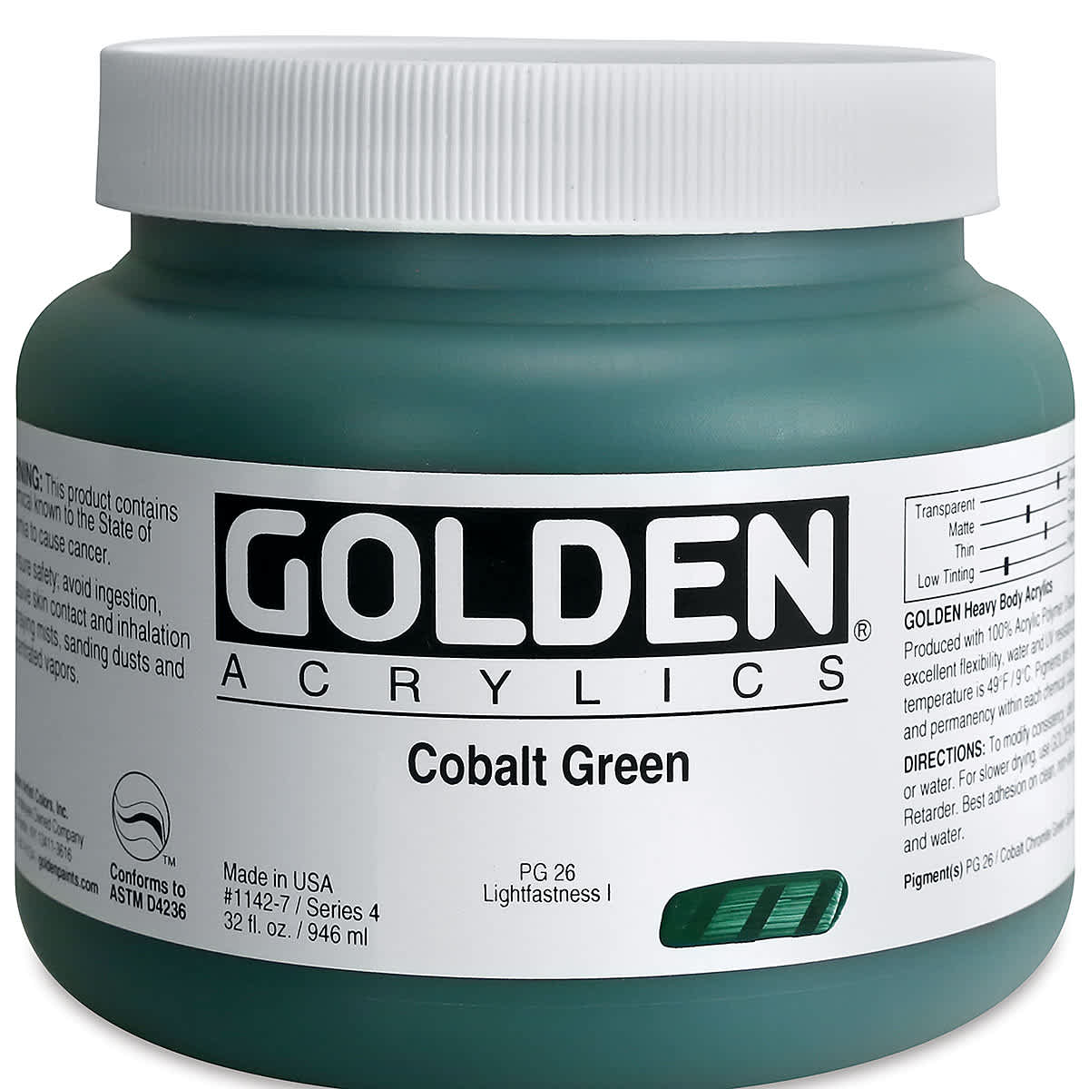 Golden Heavy Body Artist Acrylics - Cobalt Green, 32 oz Jar