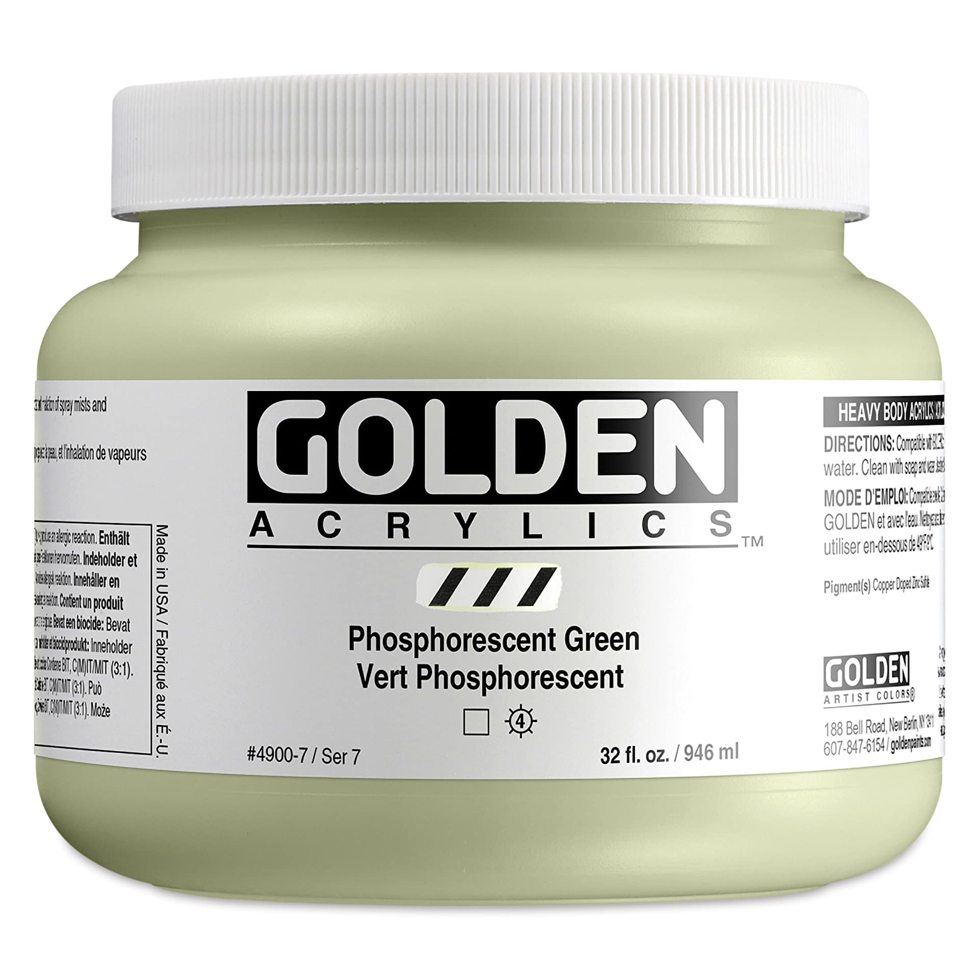 Golden Heavy Body Artist Acrylics - Phosphorescent Green, 32 oz Jar