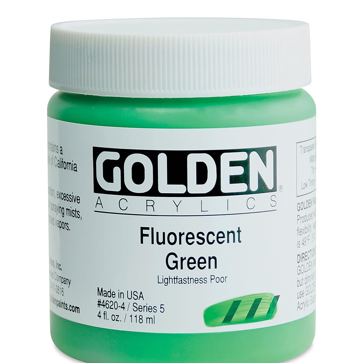 Golden Heavy Body Artist Acrylics - Fluorescent Green, 4 oz Jar