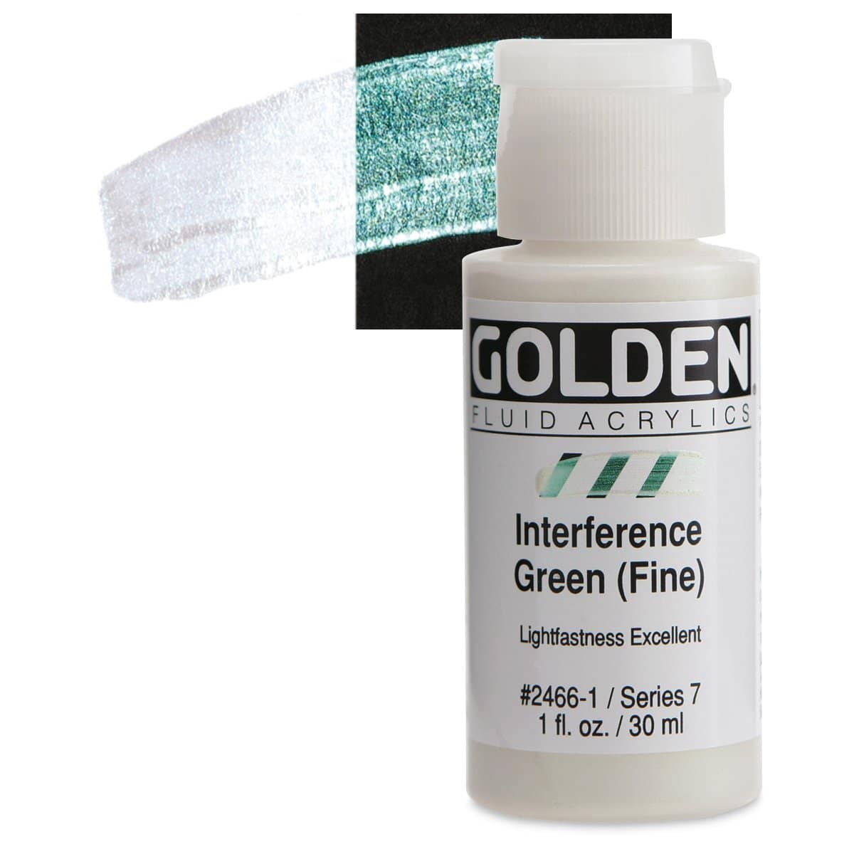 Golden Fluid Acrylic - Intereference Green (Fine), 1 oz bottle and swatch