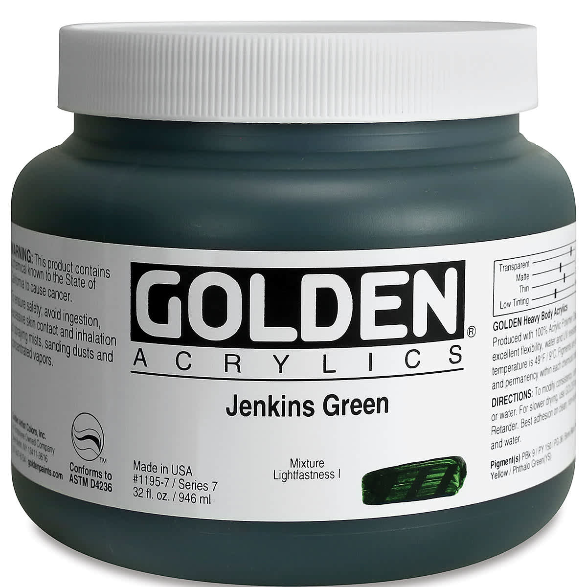 Golden Heavy Body Artist Acrylics - Jenkins Green, 32 oz Jar