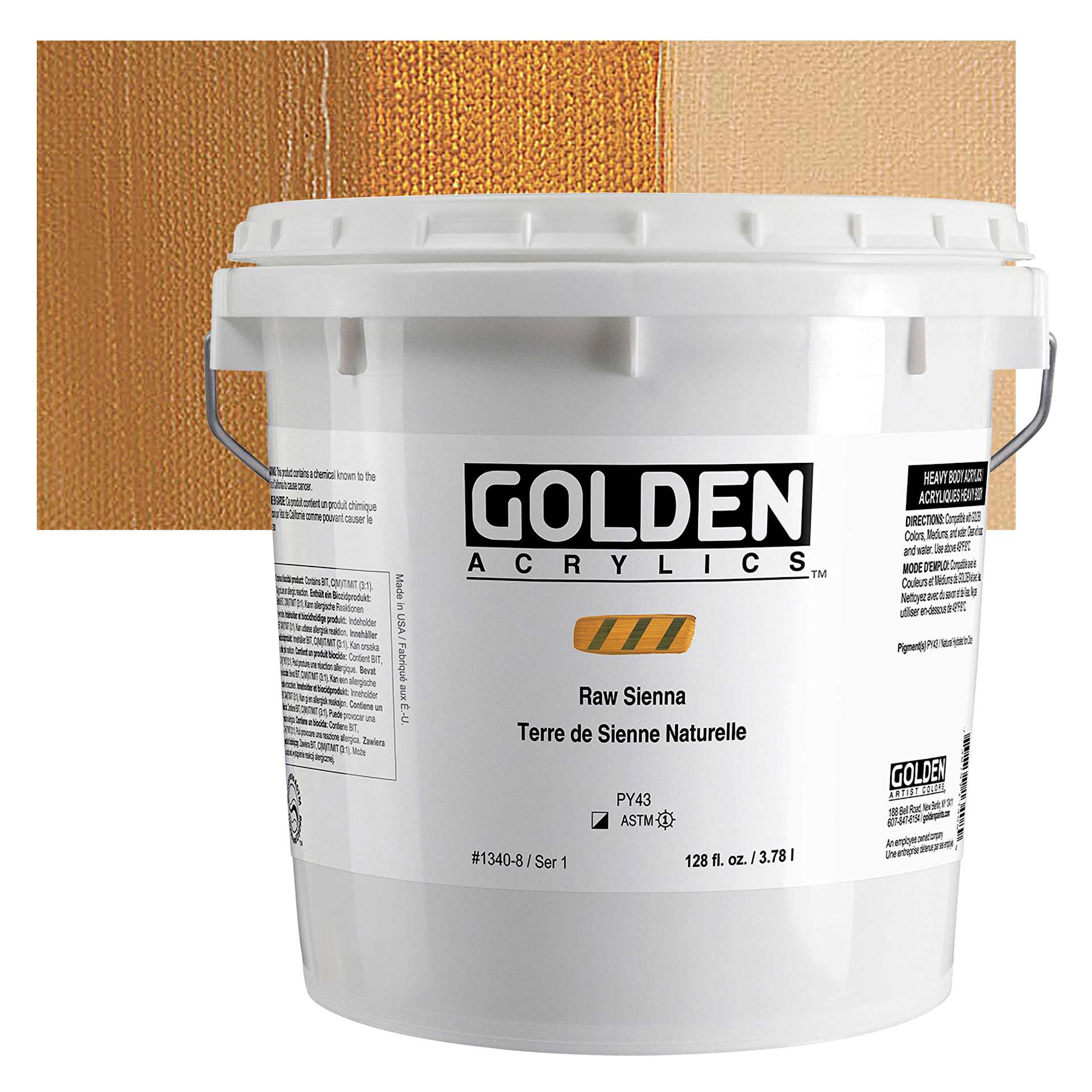 Golden Heavy Body Acrylic Paint - Raw Sienna, 128 oz Jar and swatch