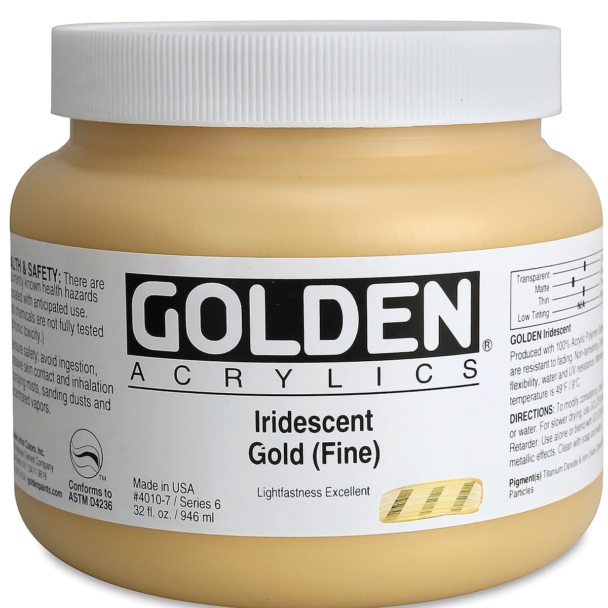 Golden Heavy Body Artist Acrylics - Iridescent Gold (Fine), 32 oz Jar