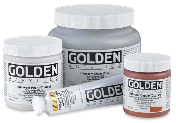 Golden Interference and Iridescent Heavy Body Acrylic Paint - Group Shot of 8 oz, 32 oz, and 4 oz Jars with 5 oz Tube Golden Interference and Iridescent Heavy Body Acrylic Paint - Group Shot of 8 oz, 32 oz, and 4 oz Jars with 5 oz Tube