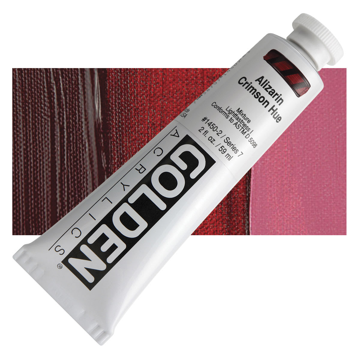 Golden Heavy Body Artist Acrylic - Alizarin Crimson Hue, 2 oz Tube and swatch