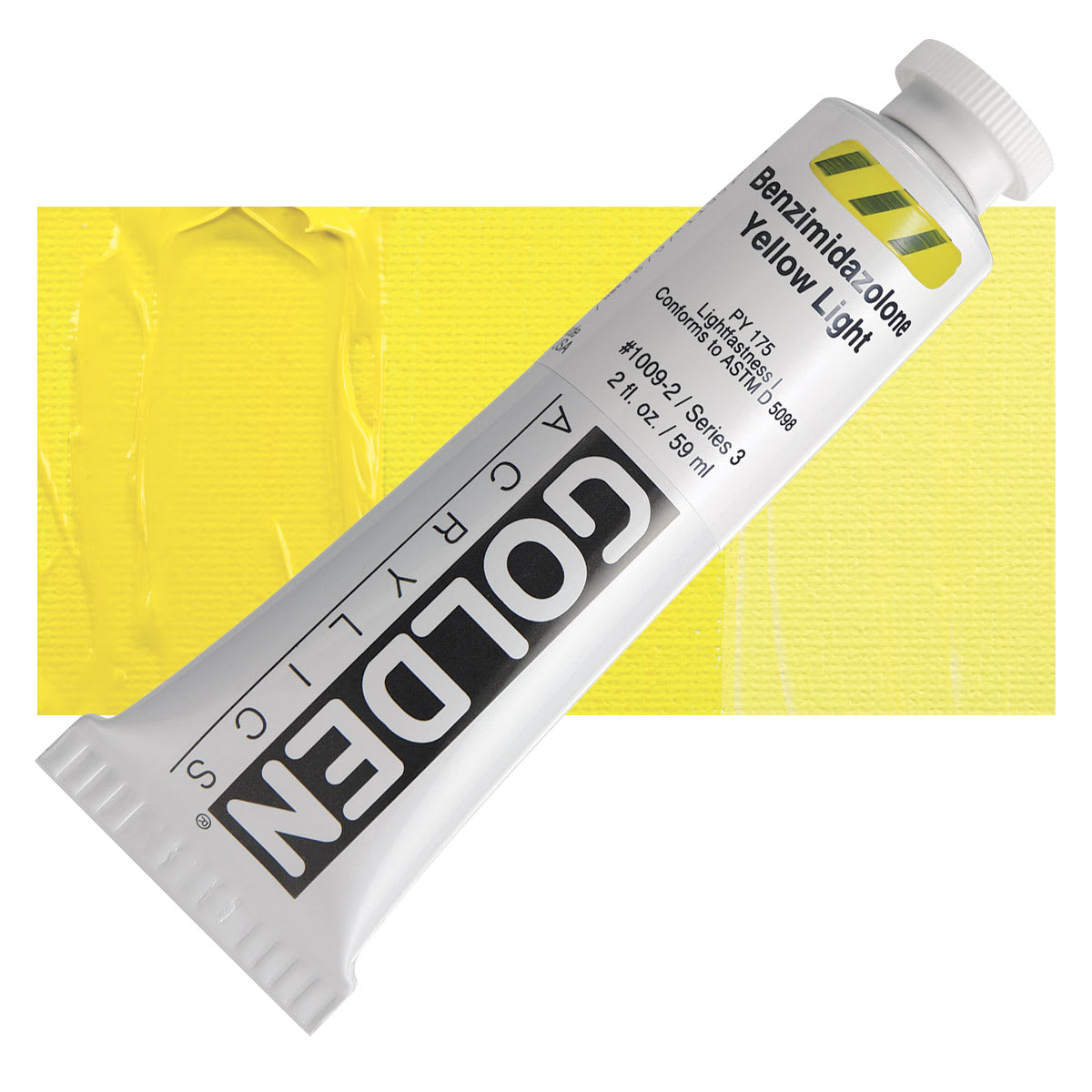 Golden Heavy Body Artist Acrylic - Benzimidazolone Yellow Light, 2 oz and swatch