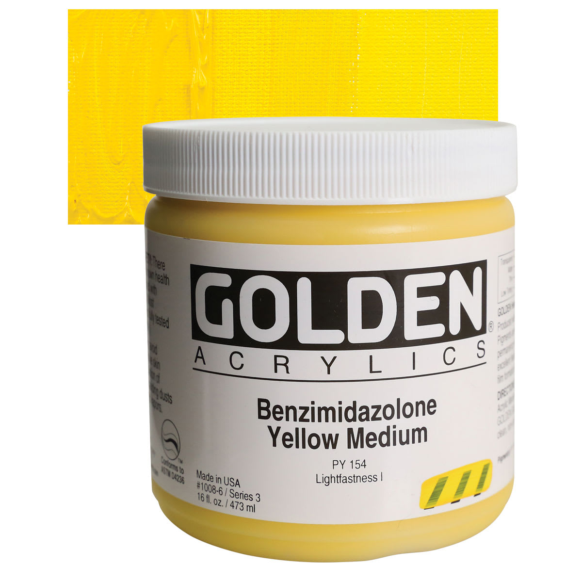 Golden Heavy Body Artist Acrylic - Benzimidazolone Yellow Medium, 16 oz and swatch