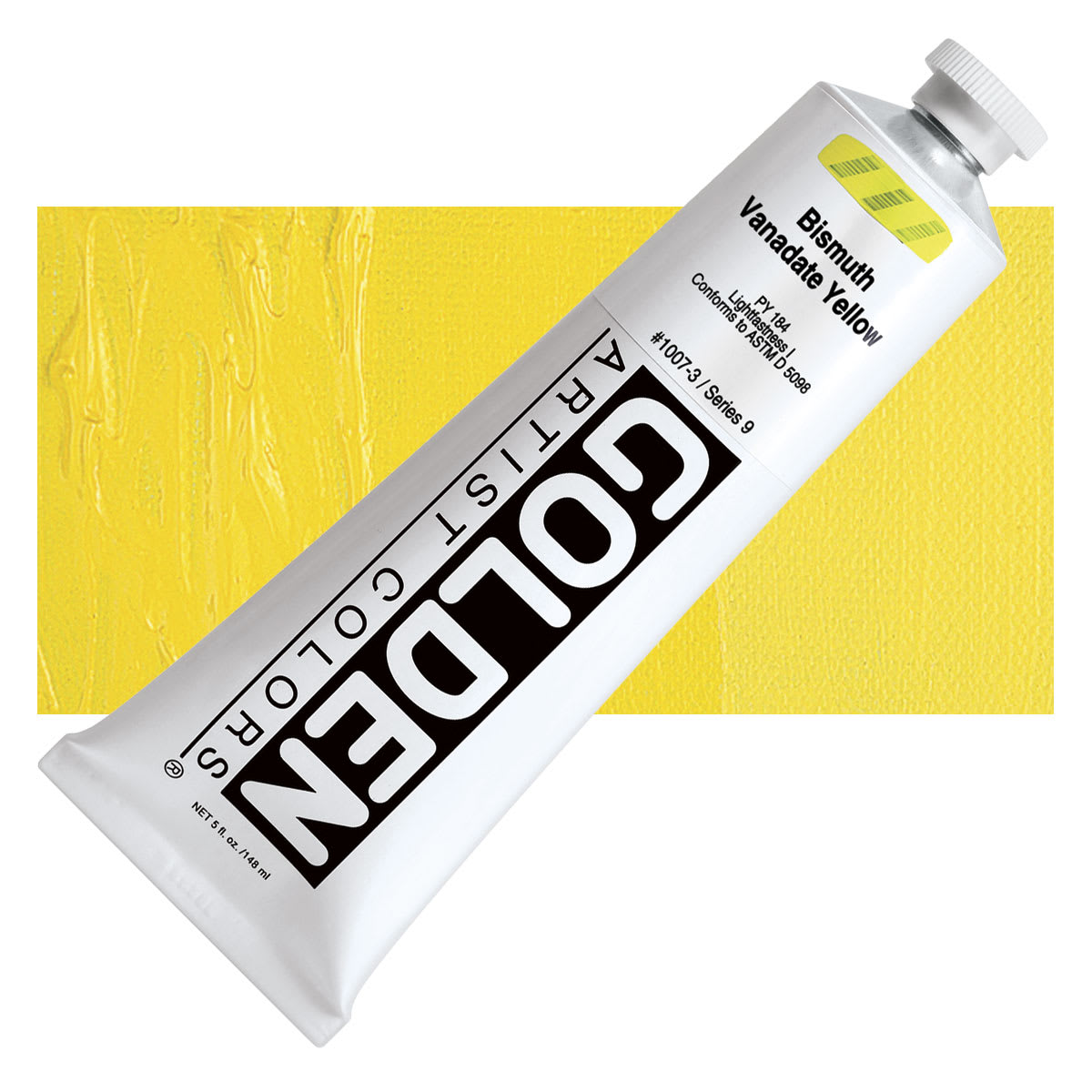 Golden Heavy Body Artist Acrylic - Bismuth Vanadate Yellow, 5 oz tube and swatch
