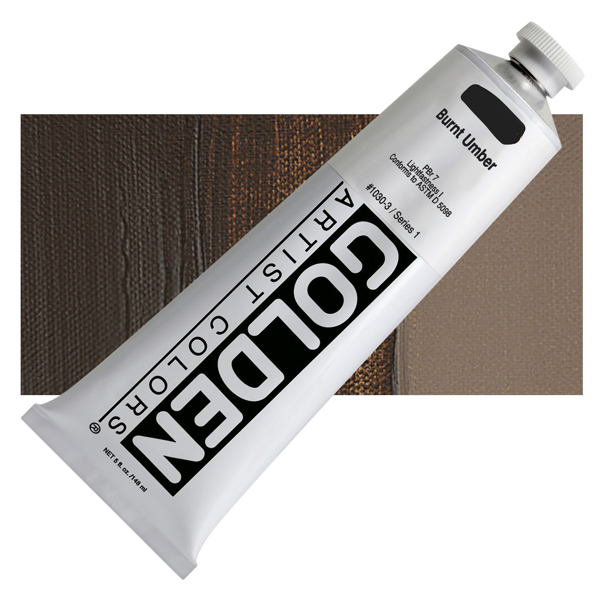 Golden Heavy Body Artist Acrylic - Burnt Umber, 5 oz Tube and swatch