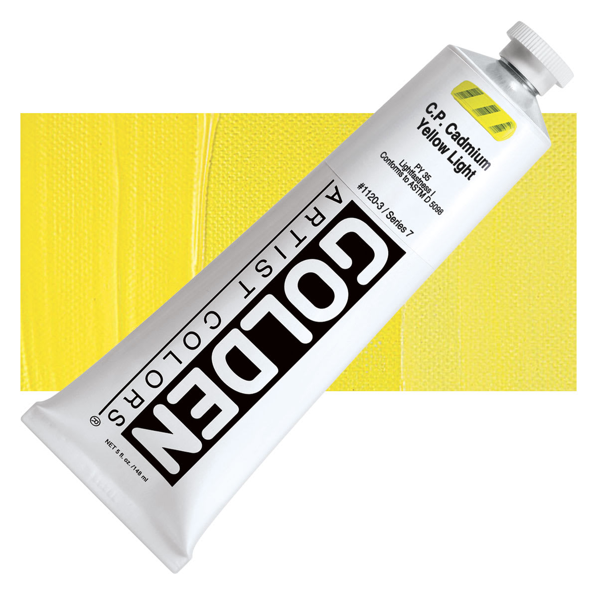 Golden Heavy Body Artist Acrylic - Cadmium Yellow Light, 5 oz Tube and swatch