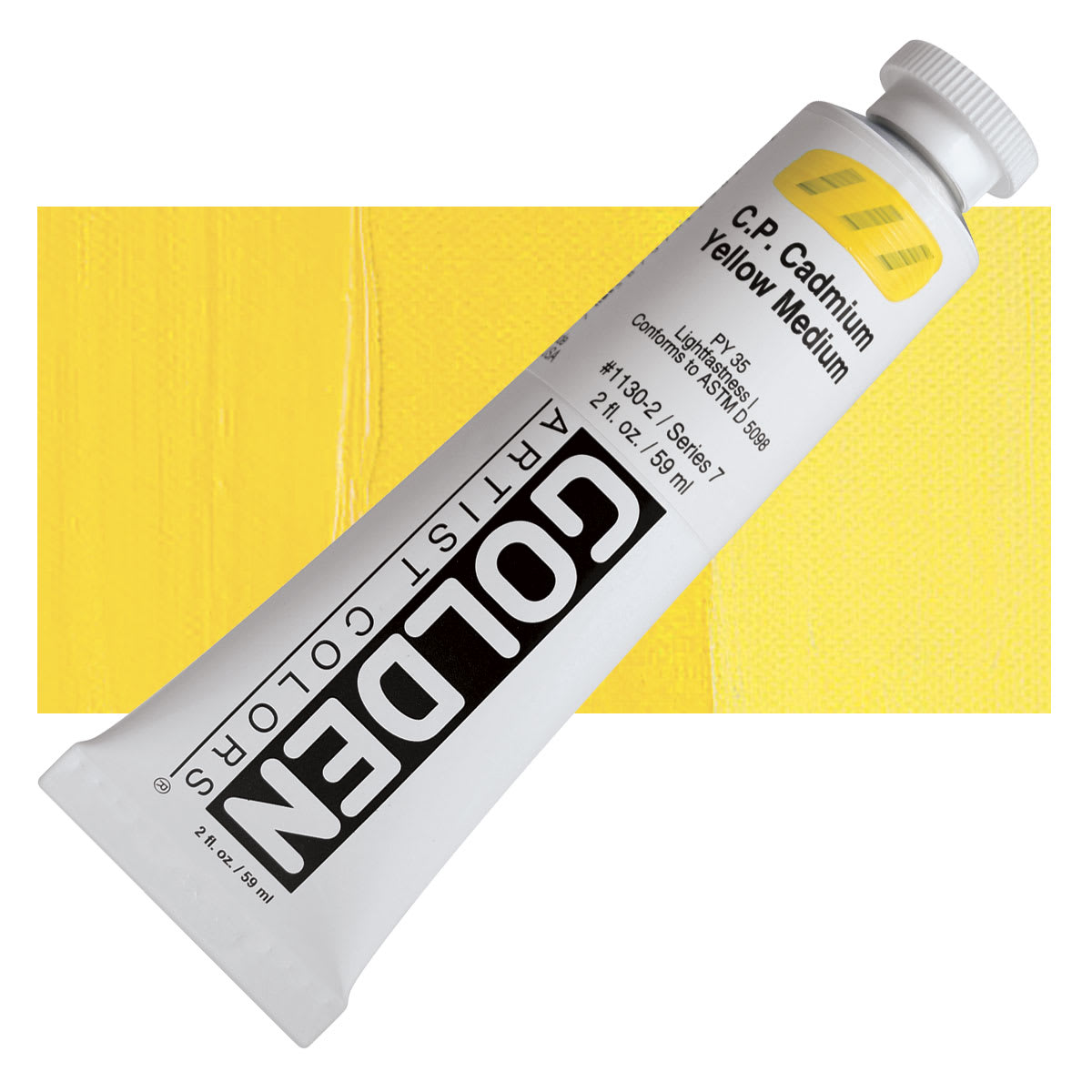 Golden Heavy Body Artist Acrylic - Cadmium Yellow Medium, 2 oz Tube and swatch