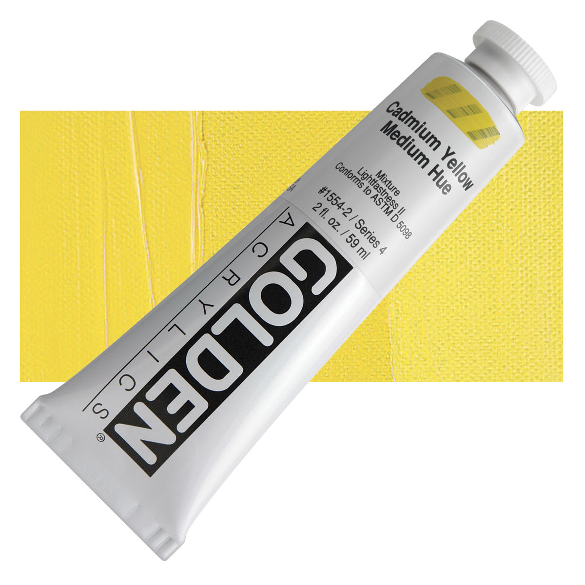 Golden Heavy Body Artist Acrylic - Cadmium Yellow Medium Hue(65), 2 oz Tube and swatch