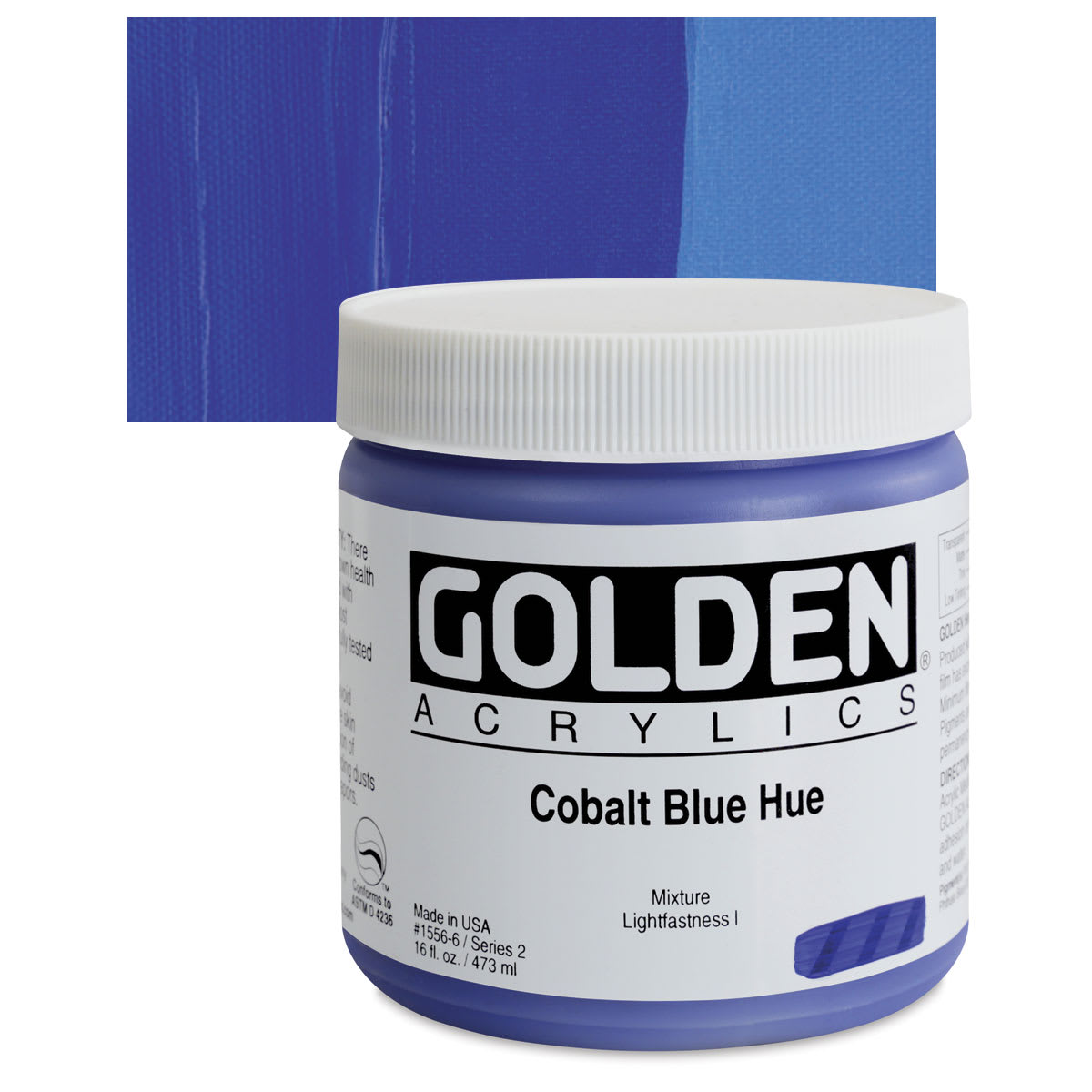 Golden Heavy Body Artist Acrylic - Cobalt Blue Hue, 16 oz Jar and swatch