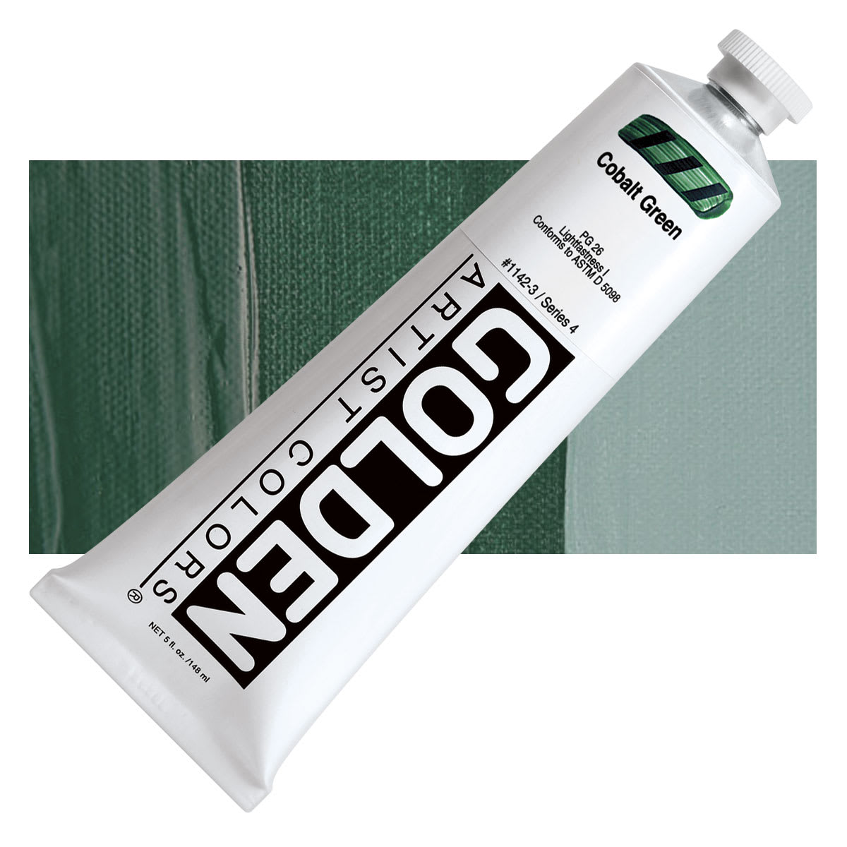 Golden Heavy Body Artist Acrylic - Cobalt Green, 5 oz tube and swatch