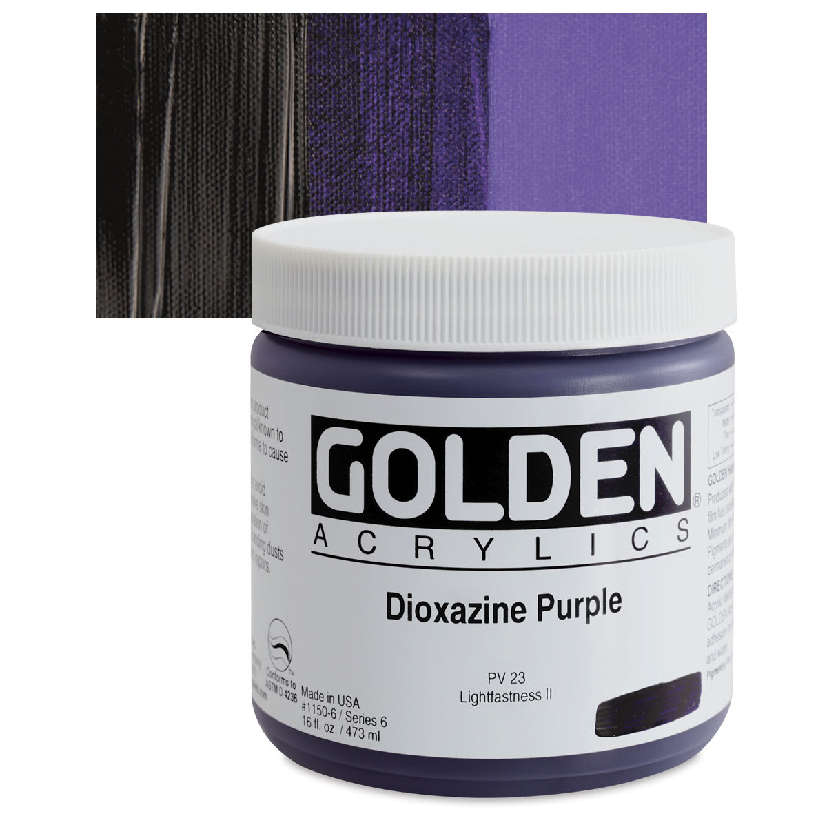 Golden Heavy Body Artist Acrylic - Dioxazine Purple, 16 oz jar and swatch