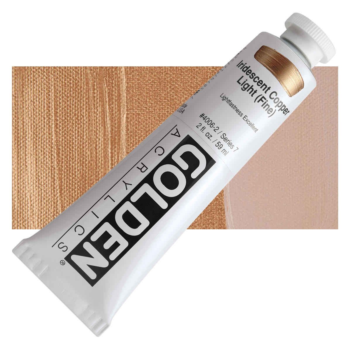 Golden Heavy Body Artist Acrylic - Iridescent Copper Light (Fine), 2 oz Tube and swatch