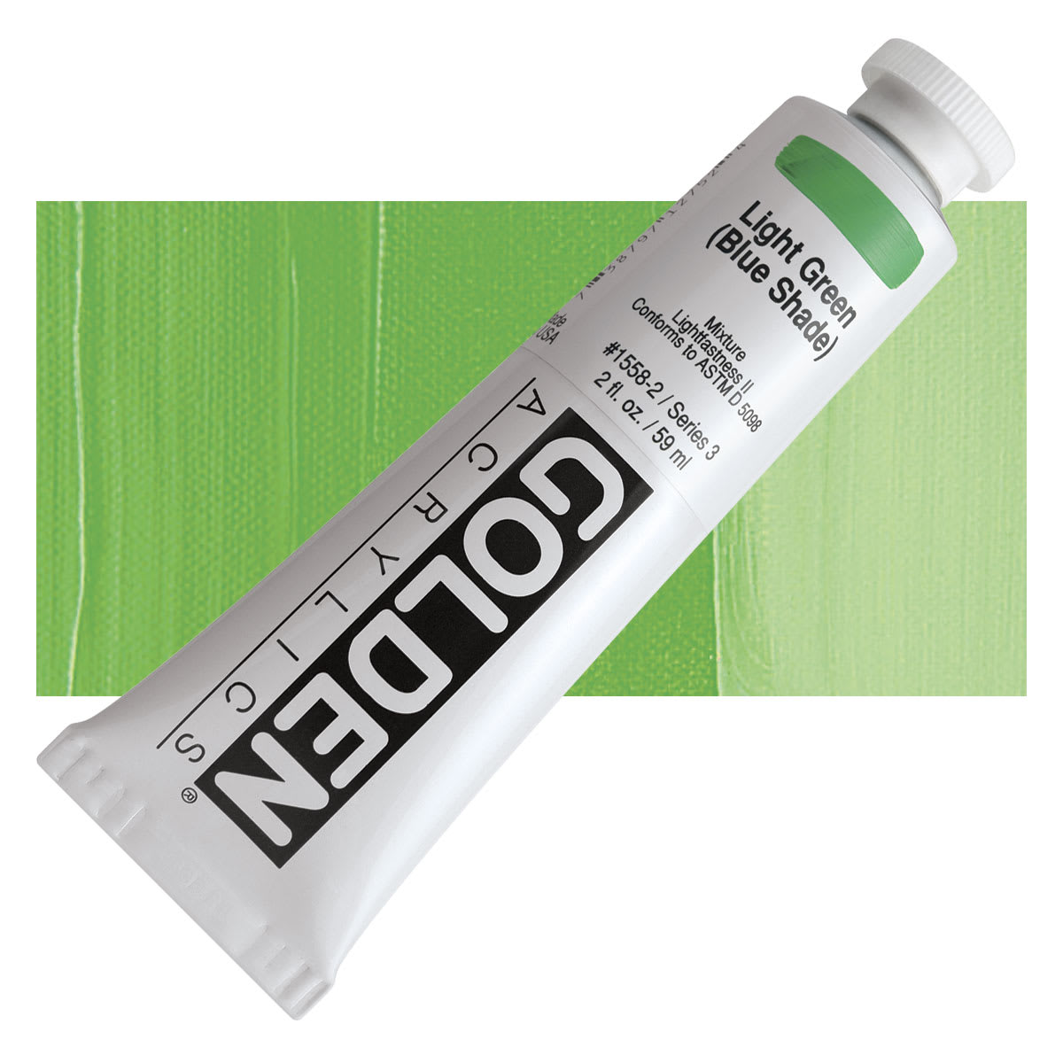 Golden Heavy Body Artist Acrylic - Light Green (Blue Shade), 2 oz Tube and swatch