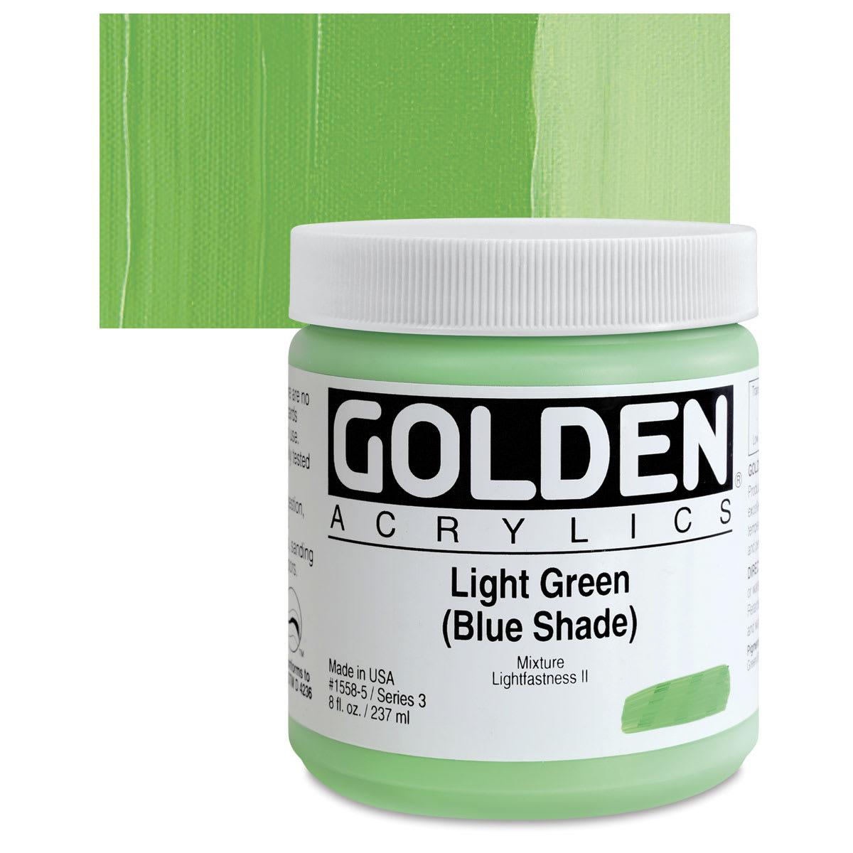 Golden Heavy Body Artist Acrylic - Light Green (Blue Shade), 8 oz jar and swatch