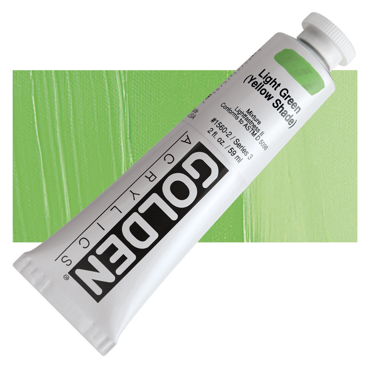 Golden Heavy Body Artist Acrylic - Light Green (Yellow Shade), 2 oz Tube and swatch