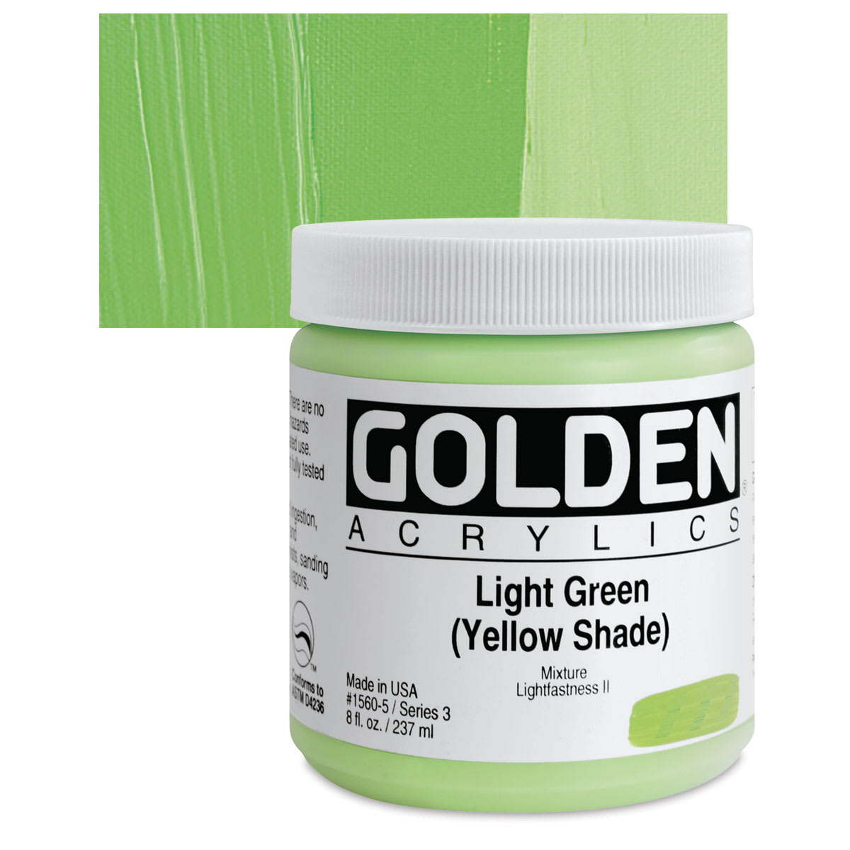 Golden Heavy Body Artist Acrylic - Light Green (Yellow Shade), 8 oz Jar and swatch