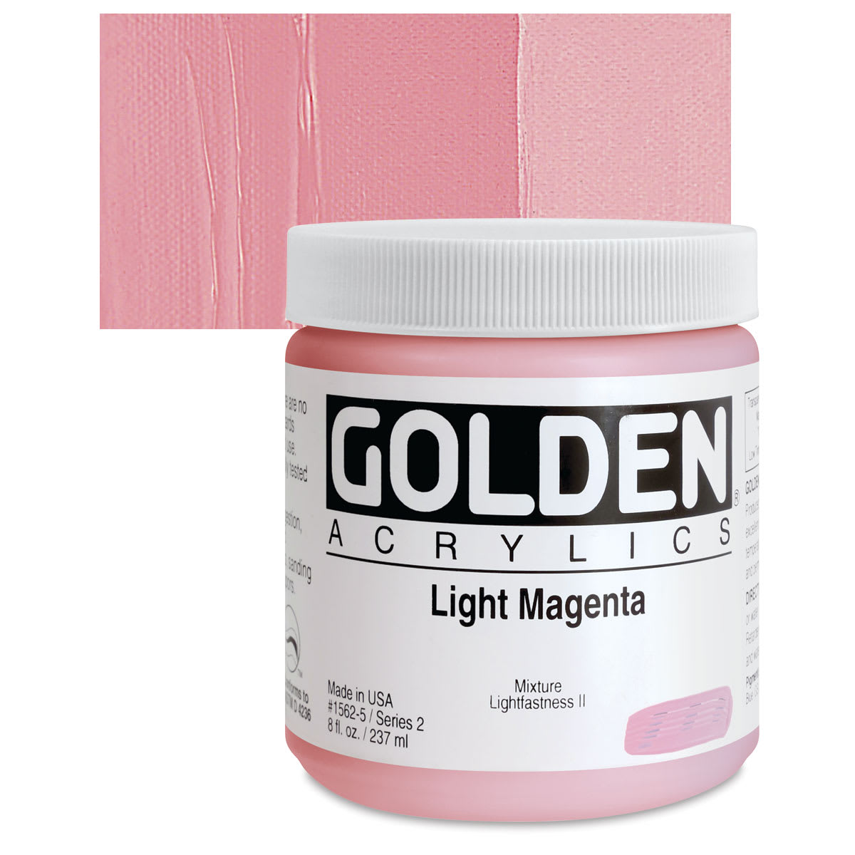 Golden Heavy Body Artist Acrylic - Light Magenta, 8 oz jar and swatch