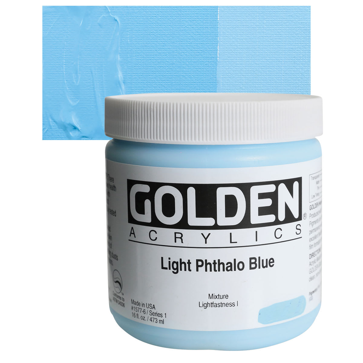 Golden Heavy Body Artist Acrylic - Light Phthalo Blue, 16 oz and swatch