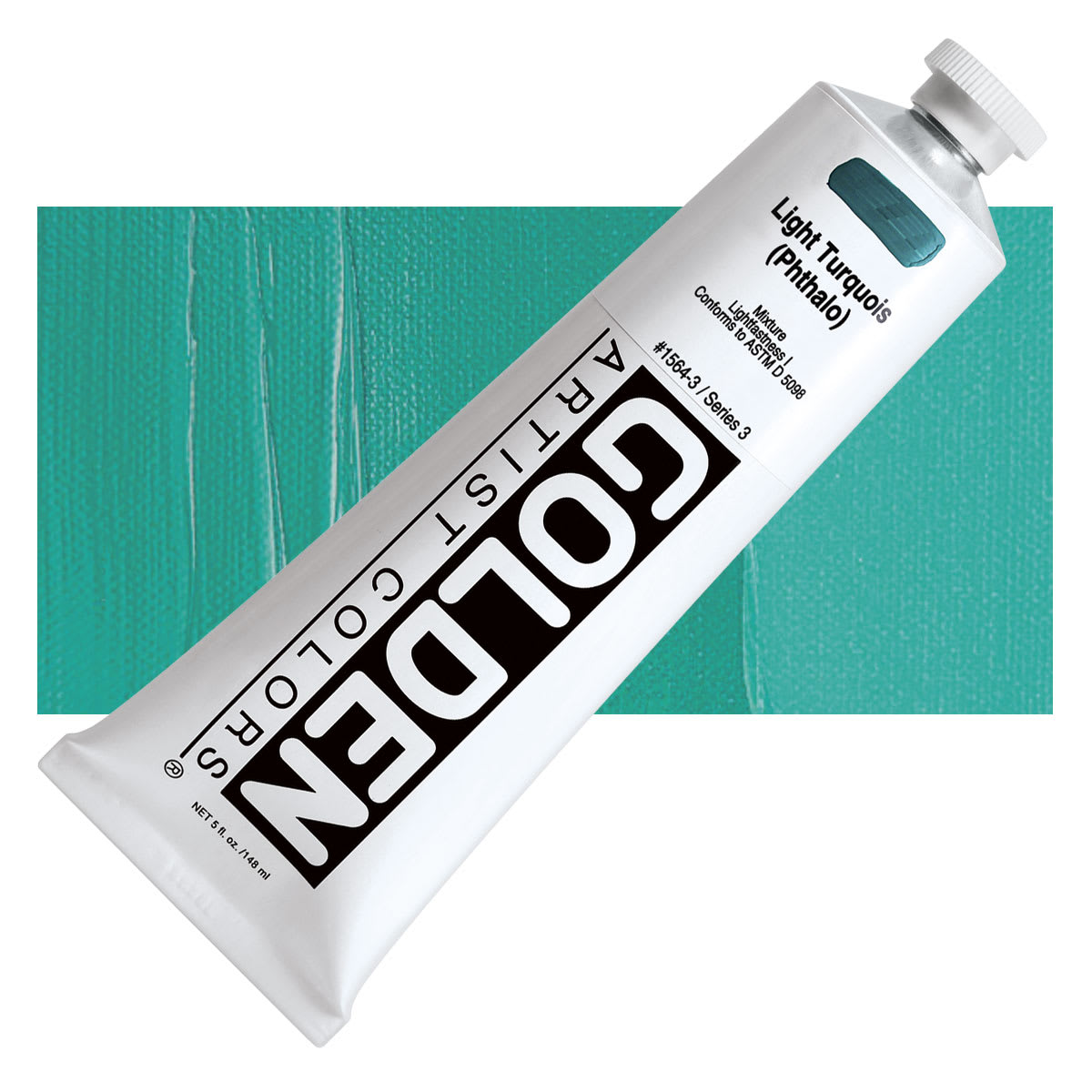 Golden Heavy Body Artist Acrylic - Light Turquoise (Phthalo), 5 oz tube and swatch