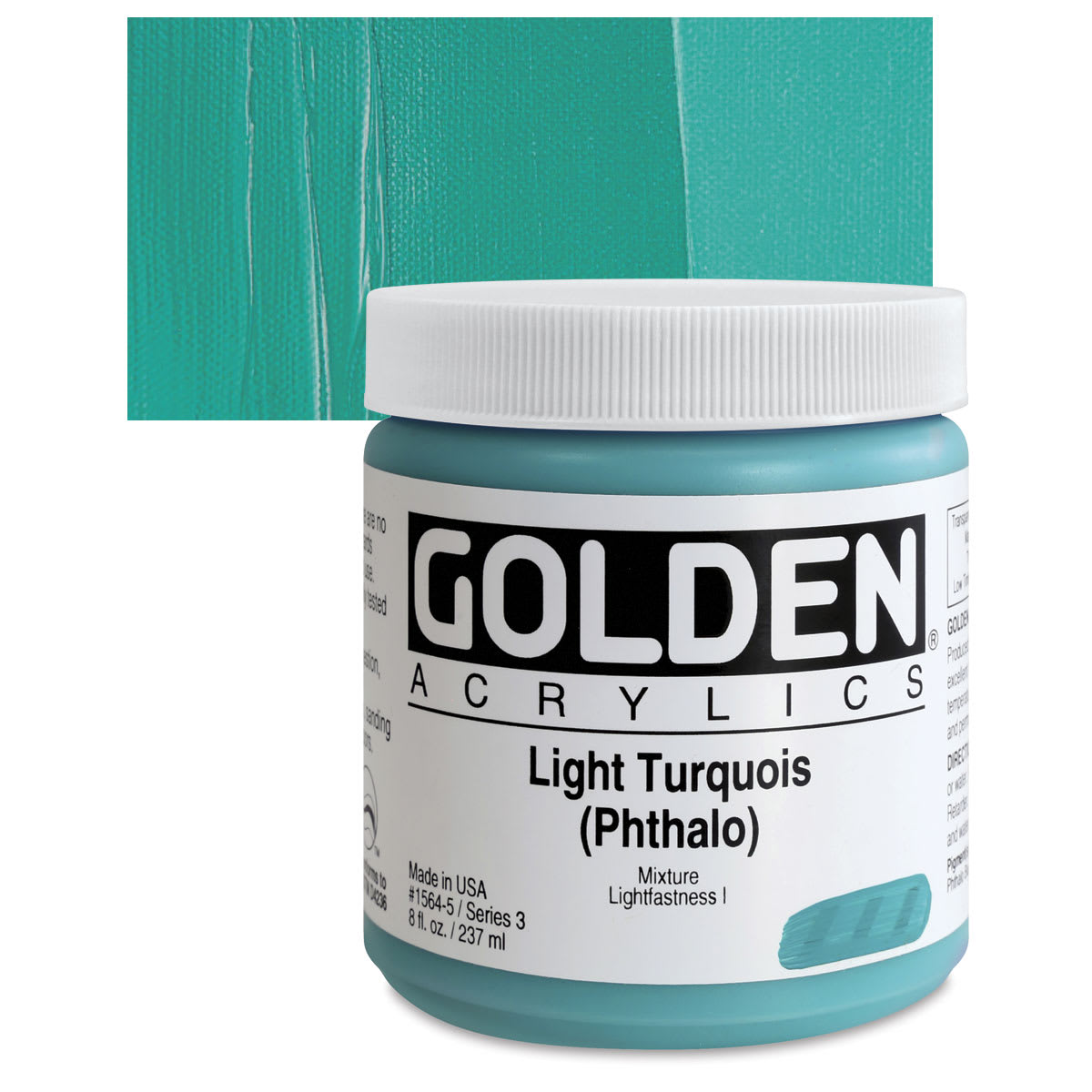 Golden Heavy Body Artist Acrylic - Light Turquoise (Phthalo), 8 oz Jar and swatch