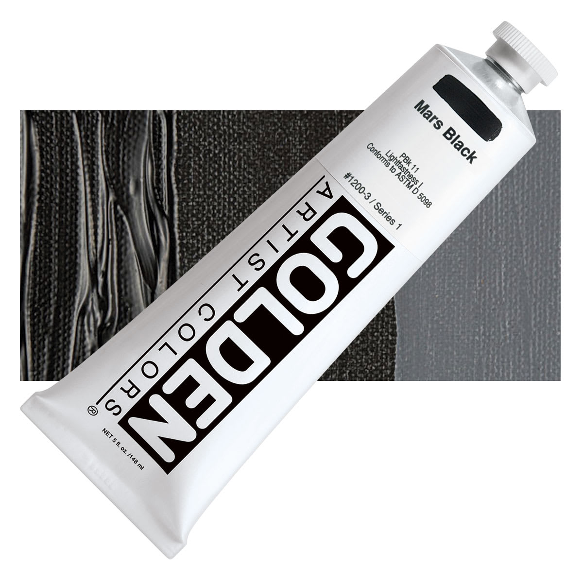 Golden Heavy Body Artist Acrylic - Mars Black, 5 oz Tube and swatch
