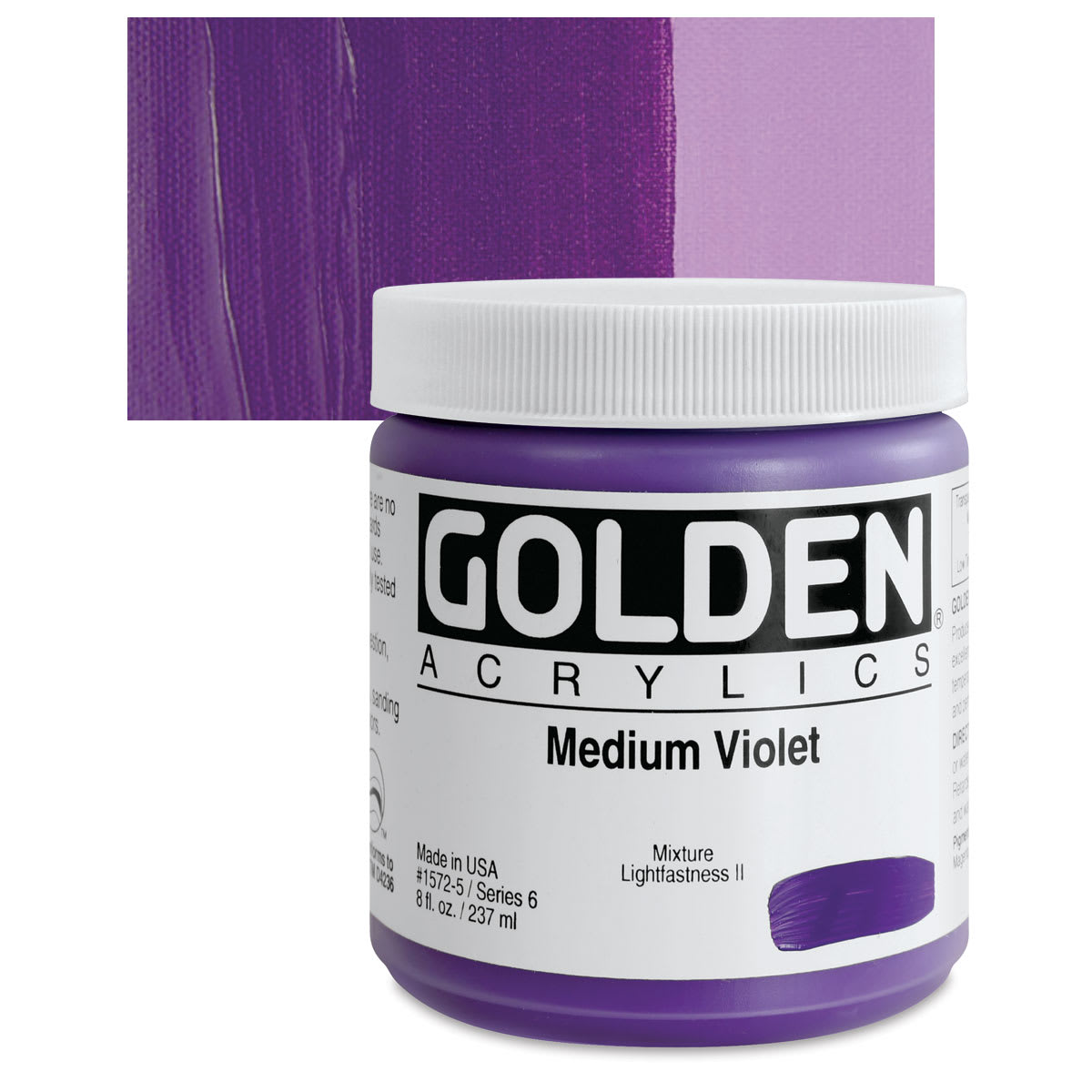 Golden Heavy Body Artist Acrylic - Medium Violet, 8 oz Jar and swatch