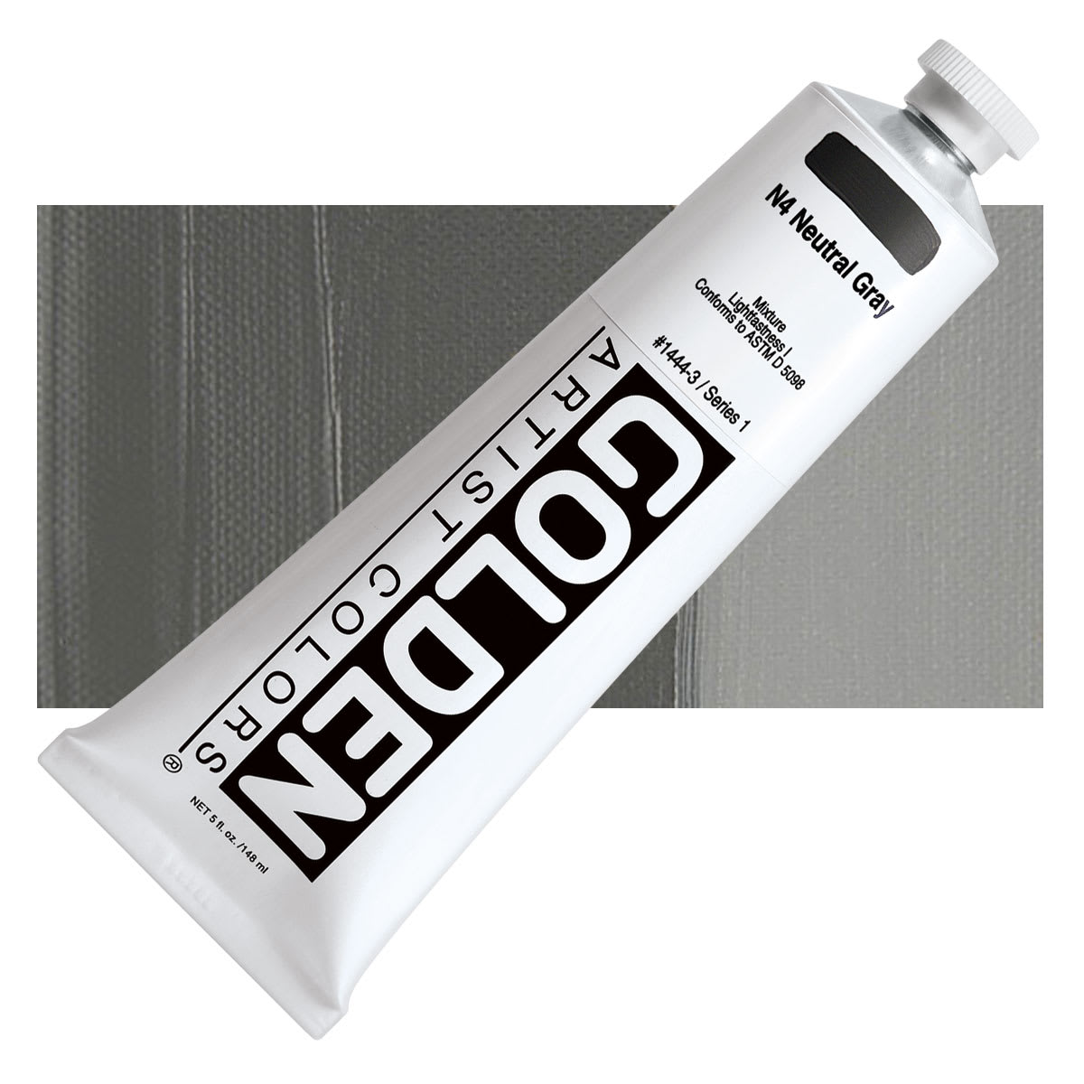 Golden Heavy Body Artist Acrylic - Neutral Gray N4, 5 oz tube and swatch