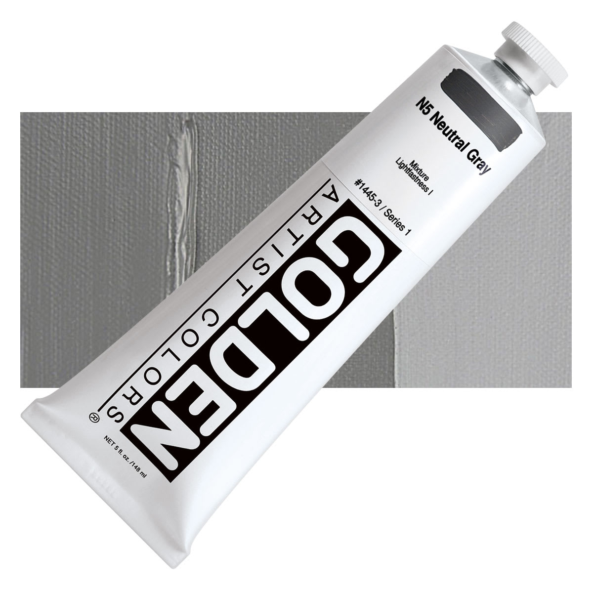 Golden Heavy Body Artist Acrylic - Neutral Gray N5, 5 oz Tube and swatch