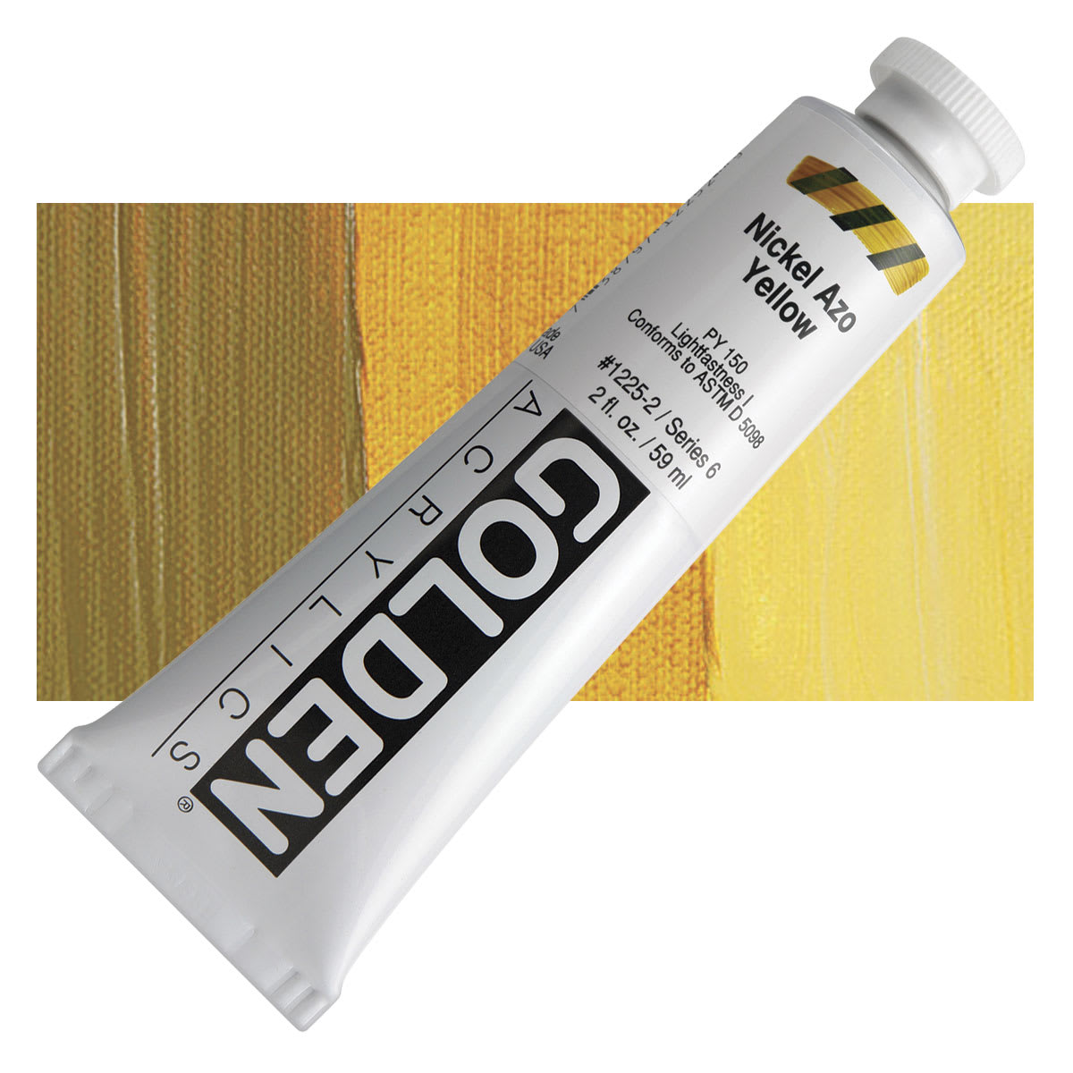 Golden Heavy Body Artist Acrylic - Nickel Azo Yellow, 2 oz Tube and swatch