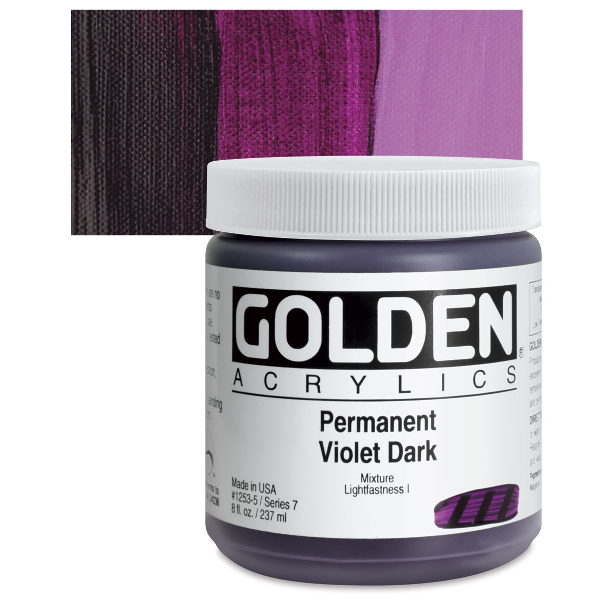 Golden Heavy Body Artist Acrylic - Permanent Violet Dark, 8 oz Jar and swatch