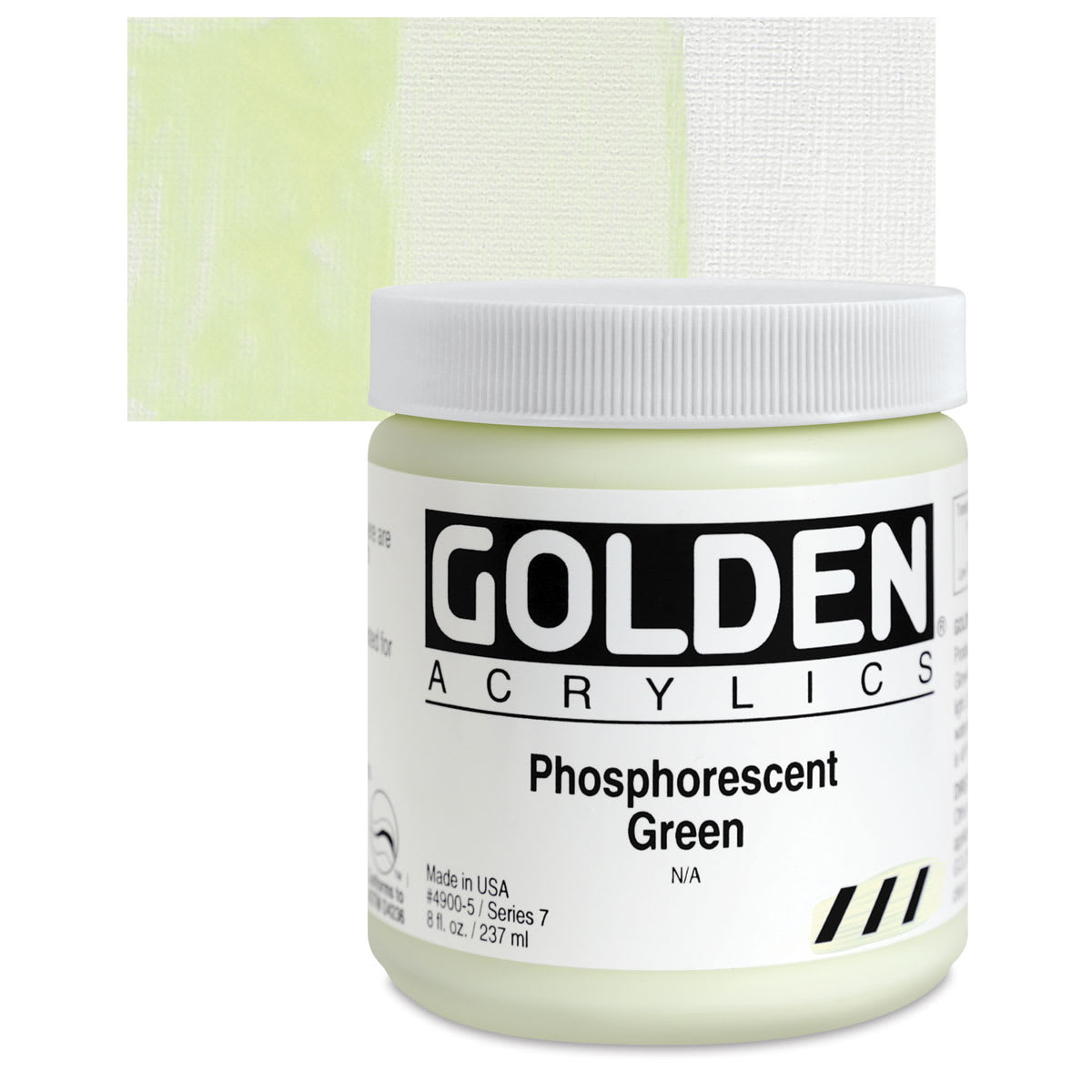 Golden Heavy Body Artist Acrylic - Phosphorescent Green, 8 oz jar and swatch