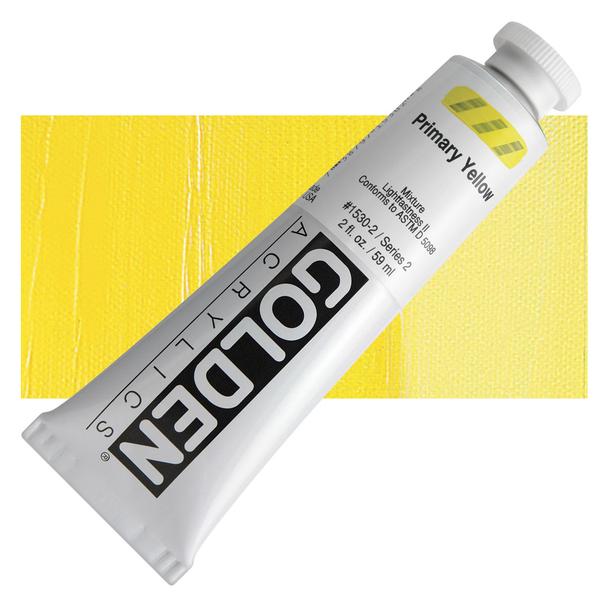 Golden Heavy Body Artist Acrylic - Primary Yellow, 2 oz tube and swatch