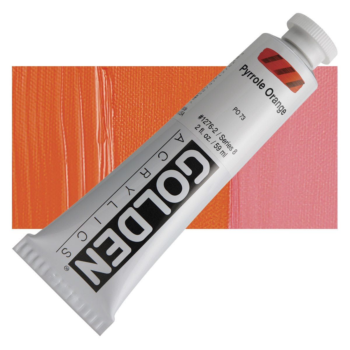 Golden Heavy Body Artist Acrylic - Pyrrole Orange, 2 oz Tube and swatch