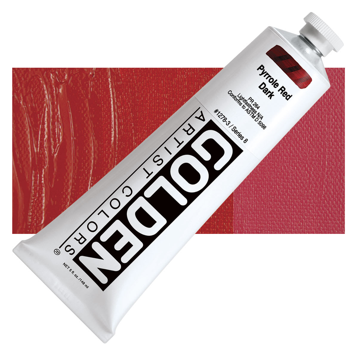 Golden Heavy Body Artist Acrylic - Pyrrole Red Dark, 5 oz tube and swatch