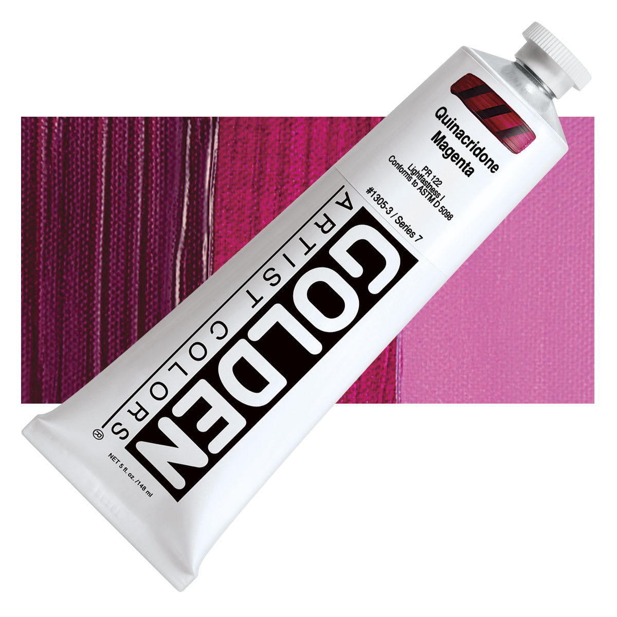 Golden Heavy Body Artist Acrylic - Quinacridone Magenta, 5 oz Tube and swatch