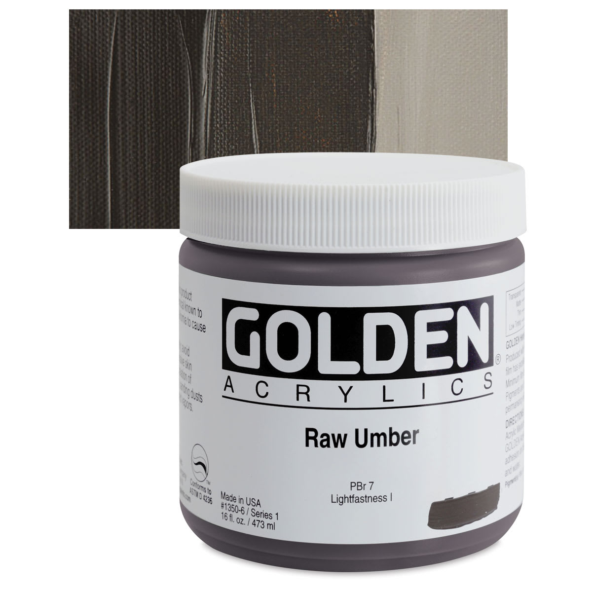 Golden Heavy Body Artist Acrylic - Raw Umber, 16 oz Jar and swatch