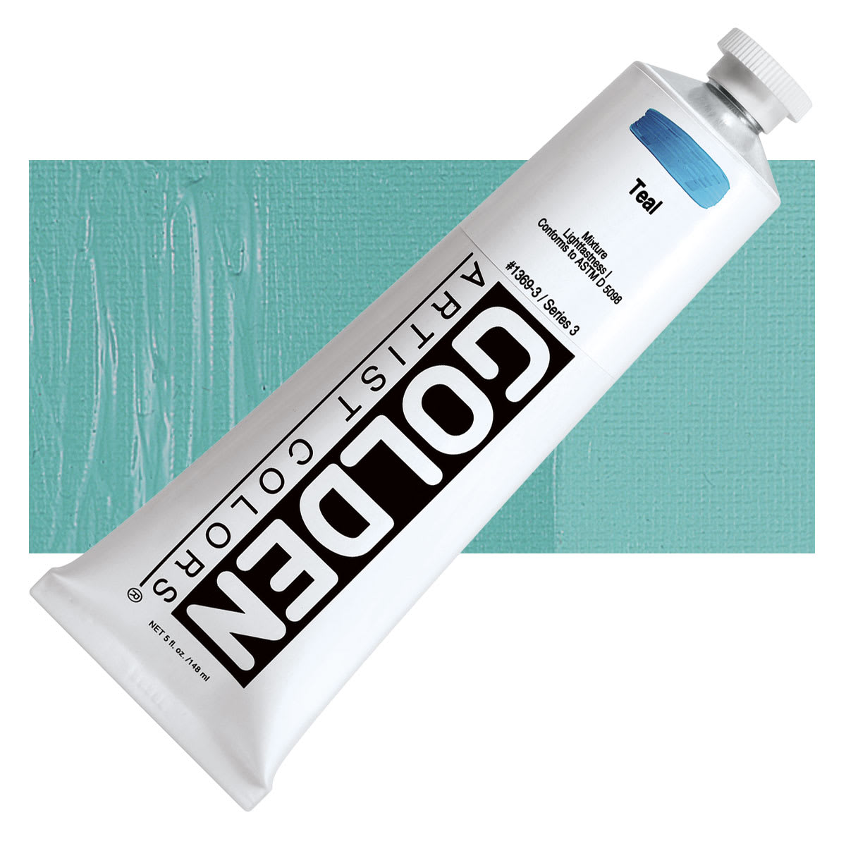 Golden Heavy Body Artist Acrylic - Teal, 5 oz Tube and swatch